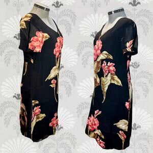 Vintage 90s Nostalgia Boho Black Coral Gladiola Shift Dress Size M